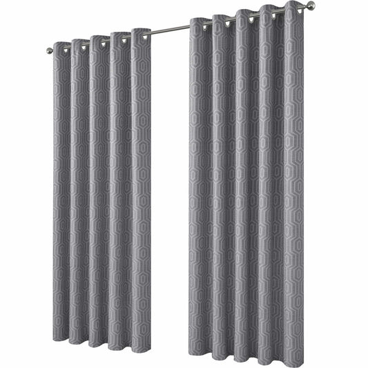 Paris Eyelet Jacquard Curtains Grey Geometric Pattern Thermal Insulated Light Blocking for Bedroom Lounge