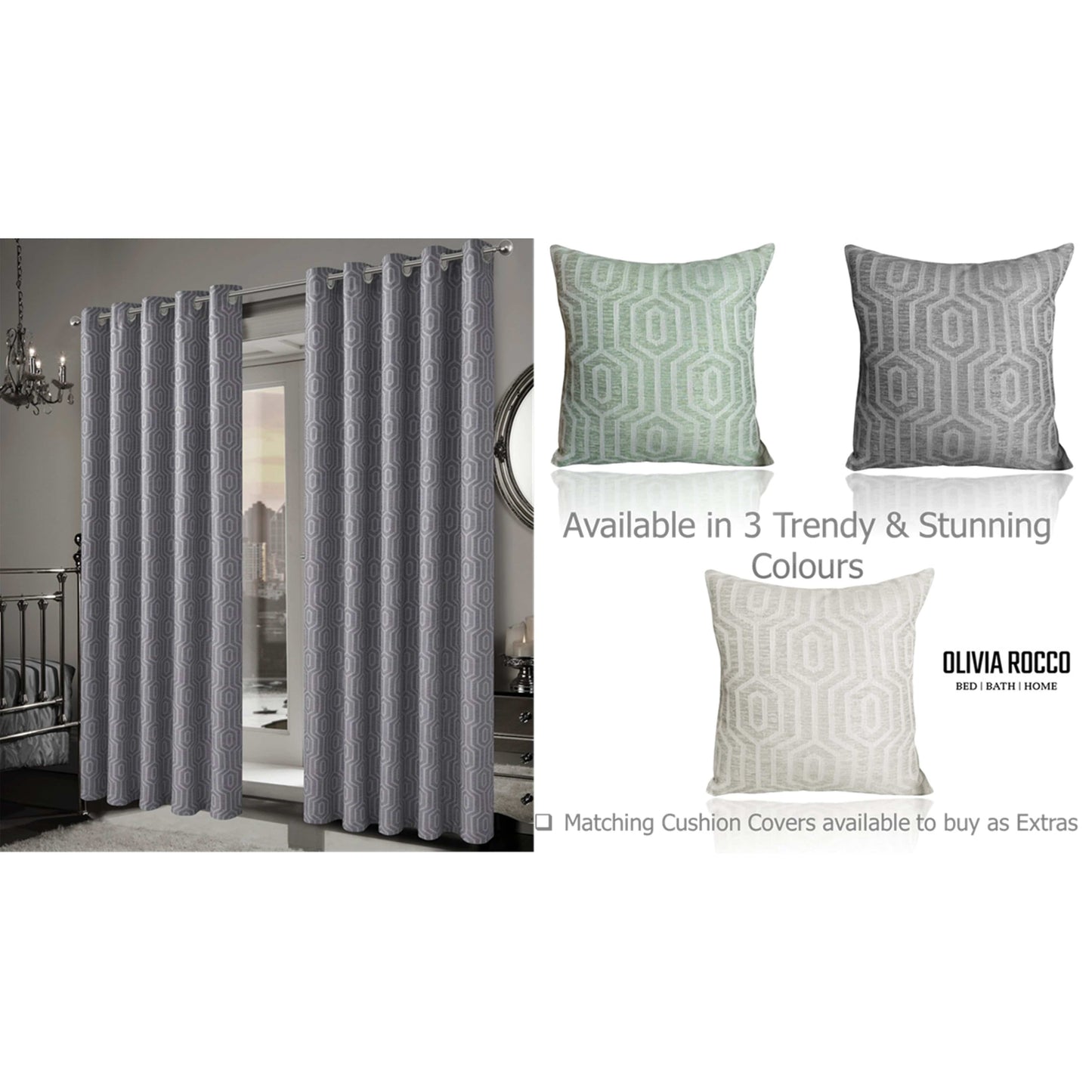 Paris Eyelet Jacquard Curtains Grey Geometric Pattern Thermal Insulated Light Blocking for Bedroom Lounge