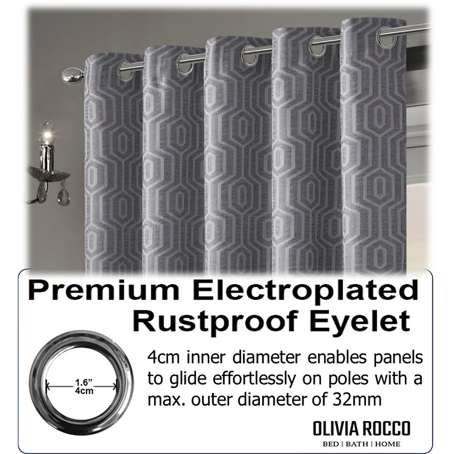 Paris Eyelet Jacquard Curtains Grey Geometric Pattern Thermal Insulated Light Blocking for Bedroom Lounge