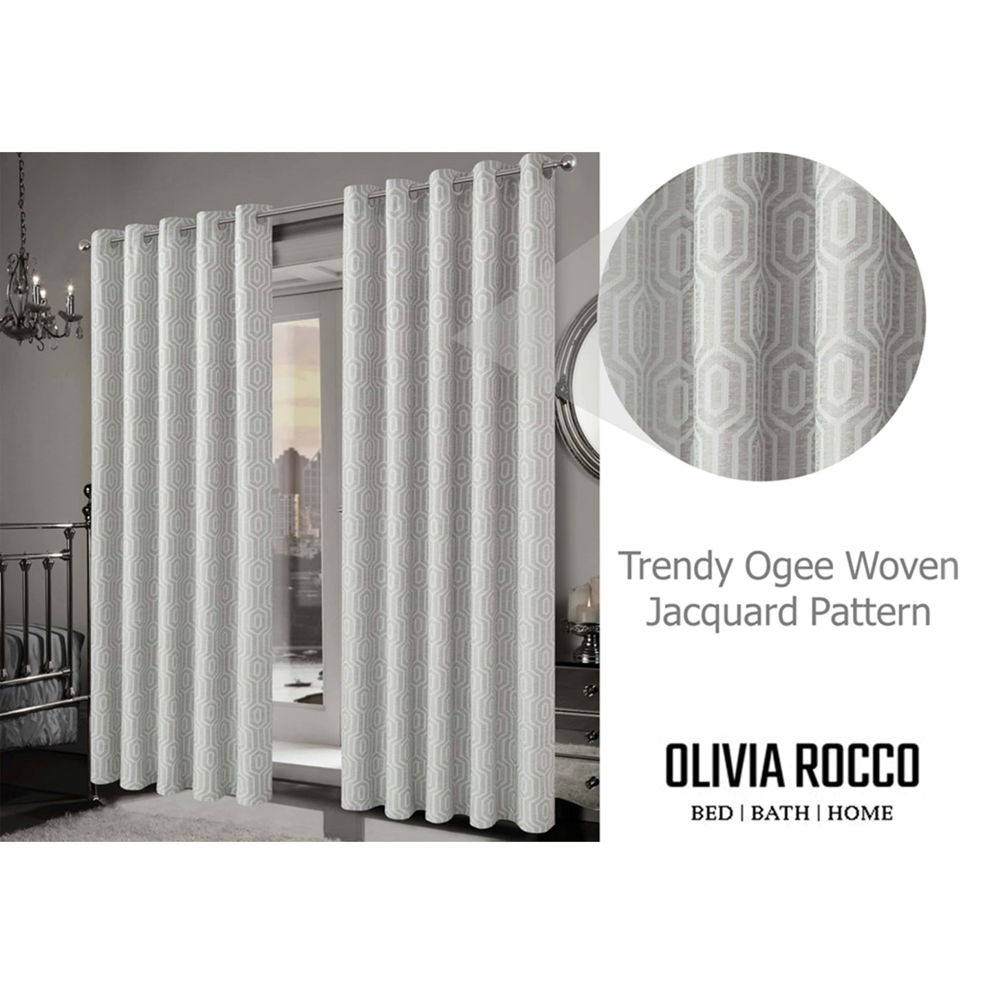 Paris Eyelet Jacquard Curtains Natural Geometric Pattern Thermal Insulated Light Blocking for Bedroom Lounge