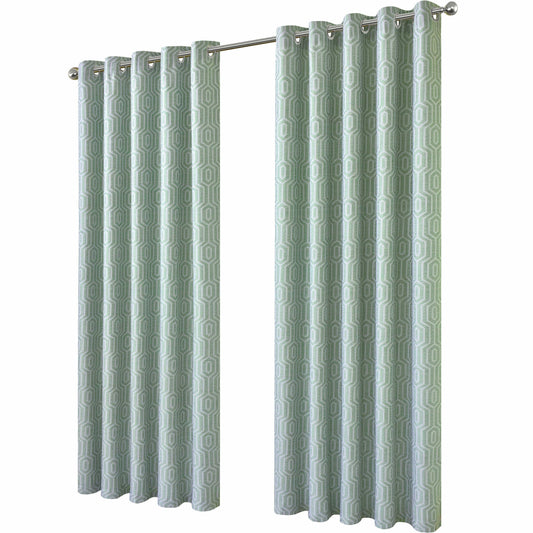 Paris Eyelet Jacquard Curtains Sage Green Geometric Pattern Thermal Insulated Light Blocking for Bedroom Lounge