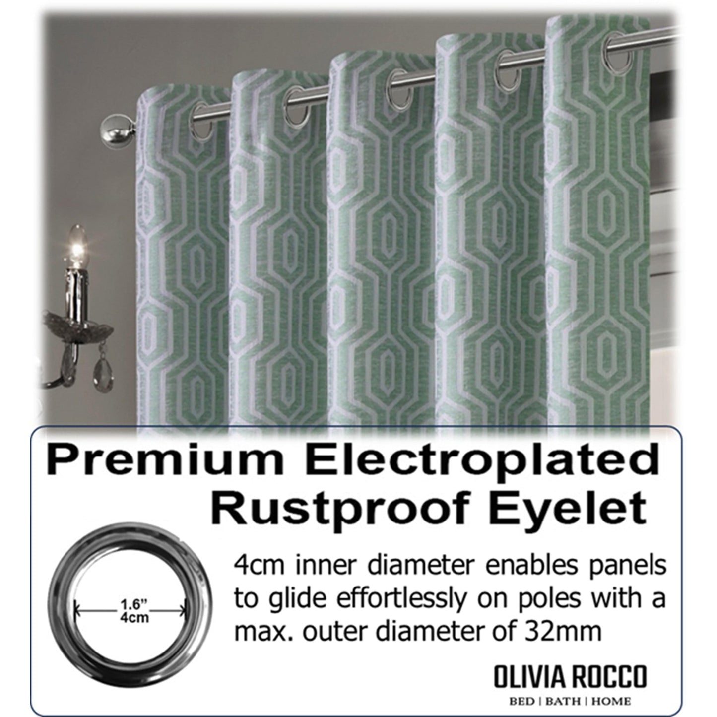 Paris Eyelet Jacquard Curtains Sage Green Geometric Pattern Thermal Insulated Light Blocking for Bedroom Lounge