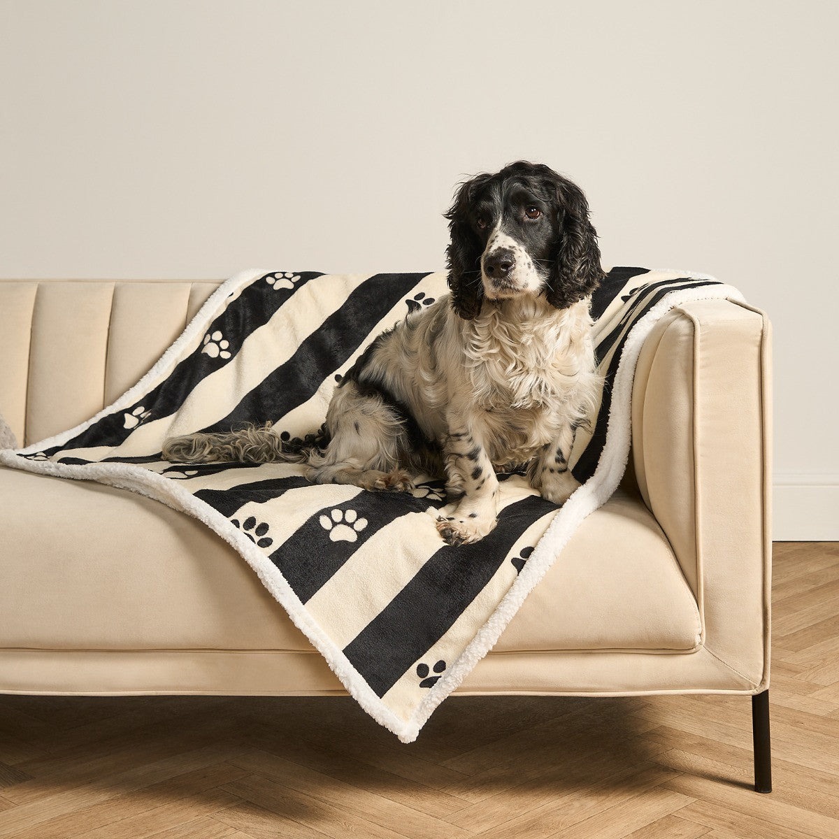 Candy Stripe Paw Print Sherpa Reverse Throw