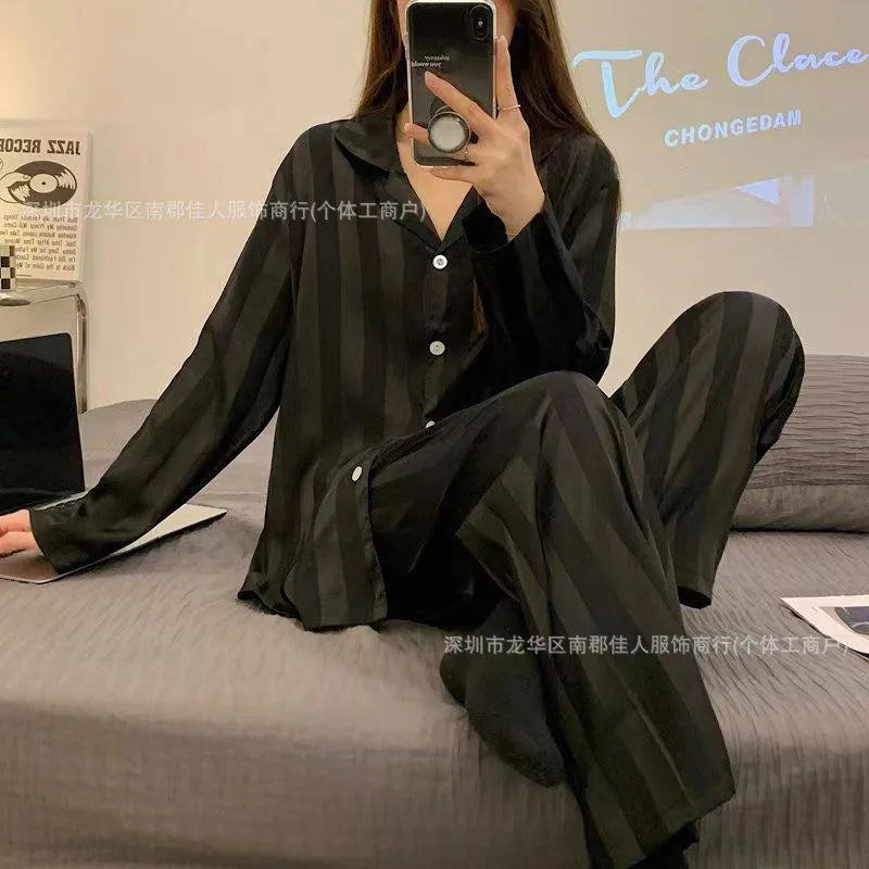 New Women's Silk Sleepwear Summer Simple Luxury Texture Sweet INS Home Clothes Set Pajamas Breathable Casual Sleepwear