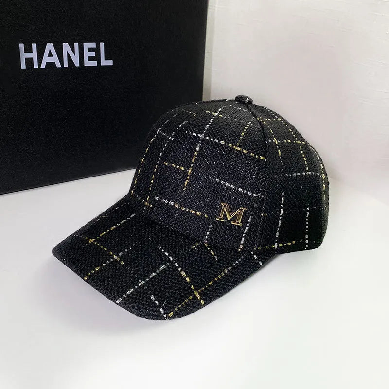 women's simple style plaid curved eaves baseball cap