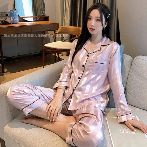 New Women's Silk Sleepwear Summer Simple Luxury Texture Sweet INS Home Clothes Set Pajamas Breathable Casual Sleepwear