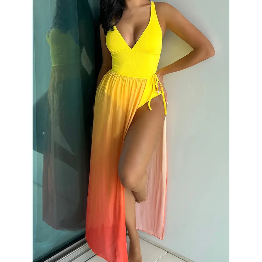 Women's Sexy Gradient Color 2 Pieces Set Bikinis Swimwear