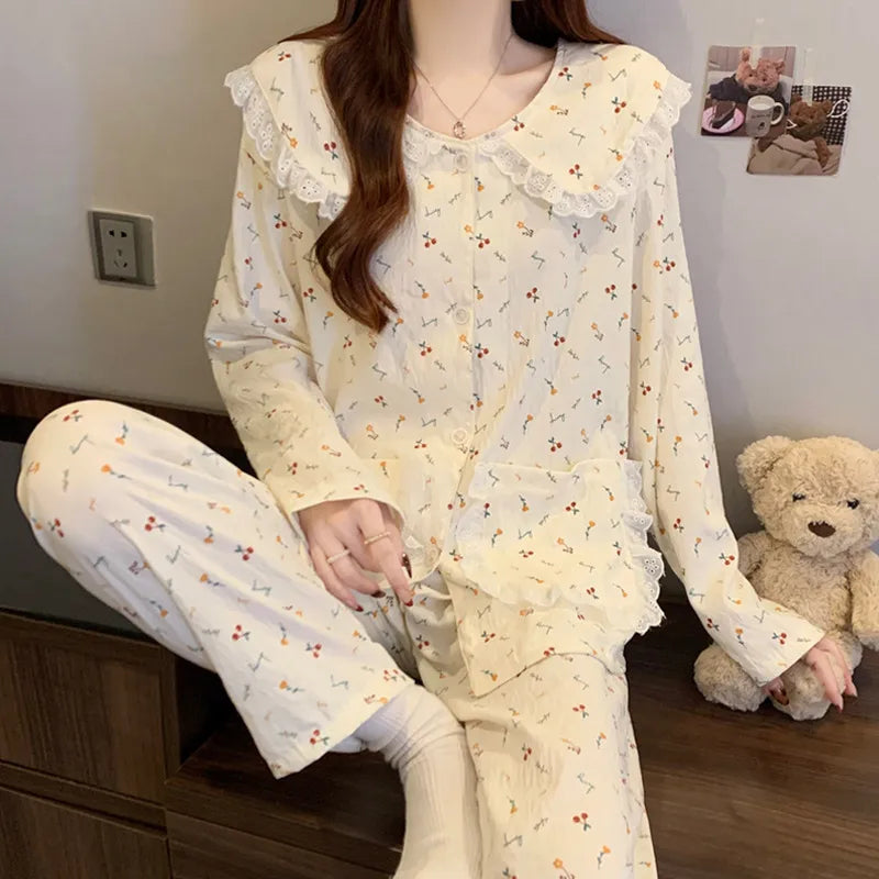 Cloud Cotton Long Sleeve Sleepwear Women's Spring Autumn Style Cute Doll Collar Home Clothes Breathable Casual Sleepwear