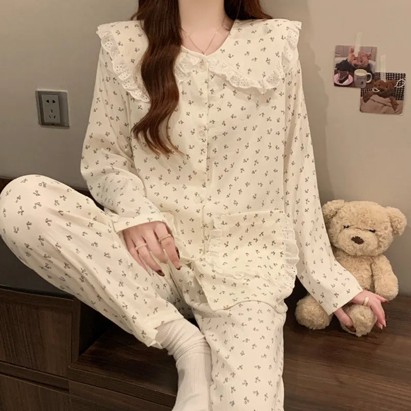 Cloud Cotton Long Sleeve Sleepwear Women's Spring Autumn Style Cute Doll Collar Home Clothes Breathable Casual Sleepwear
