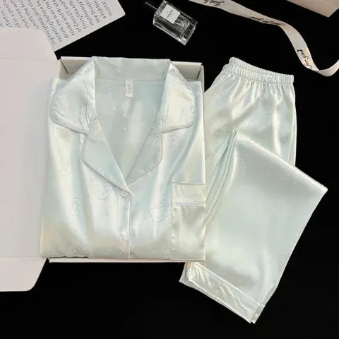 New Women's Silk Sleepwear Summer Simple Luxury Texture Sweet INS Home Clothes Set Pajamas Breathable Casual Sleepwear