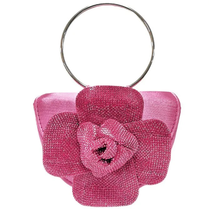 New Fashionable Tea Rose Shiny Handbag Women's Evening Bag Round Handle Shoulder Crossbody Bag For Banquet And Dinner