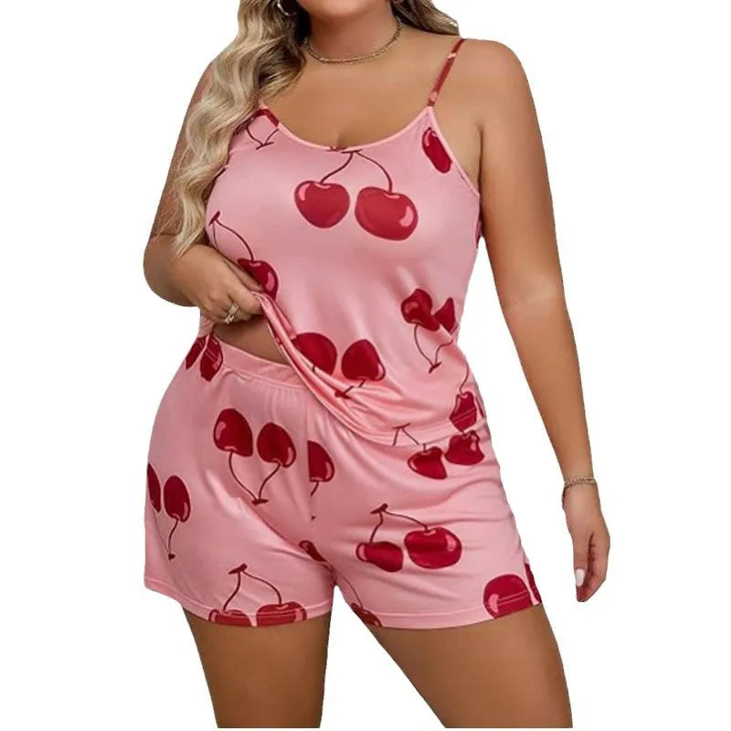 Sexy Plus Size Floral Print Halter Neck Sleepwear Set Women's Large Size Strap Viscose Polyester Blend Comfortable Nightgown