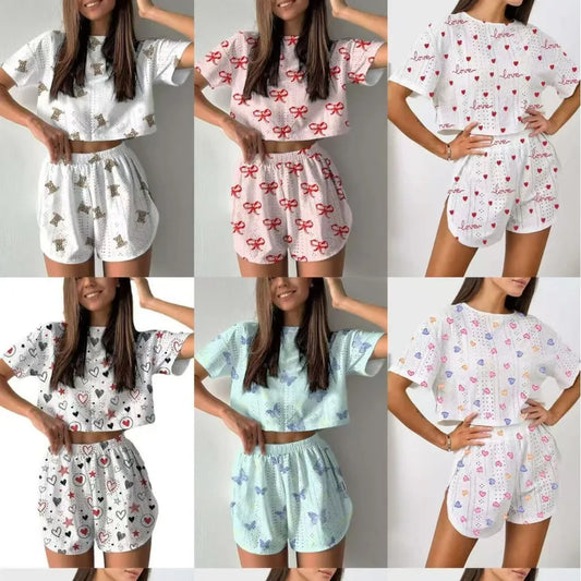 Women's Short-sleeved Shorts Jacquard Printed Summer Fashion Two-piece Pajamas Home Clothes suit