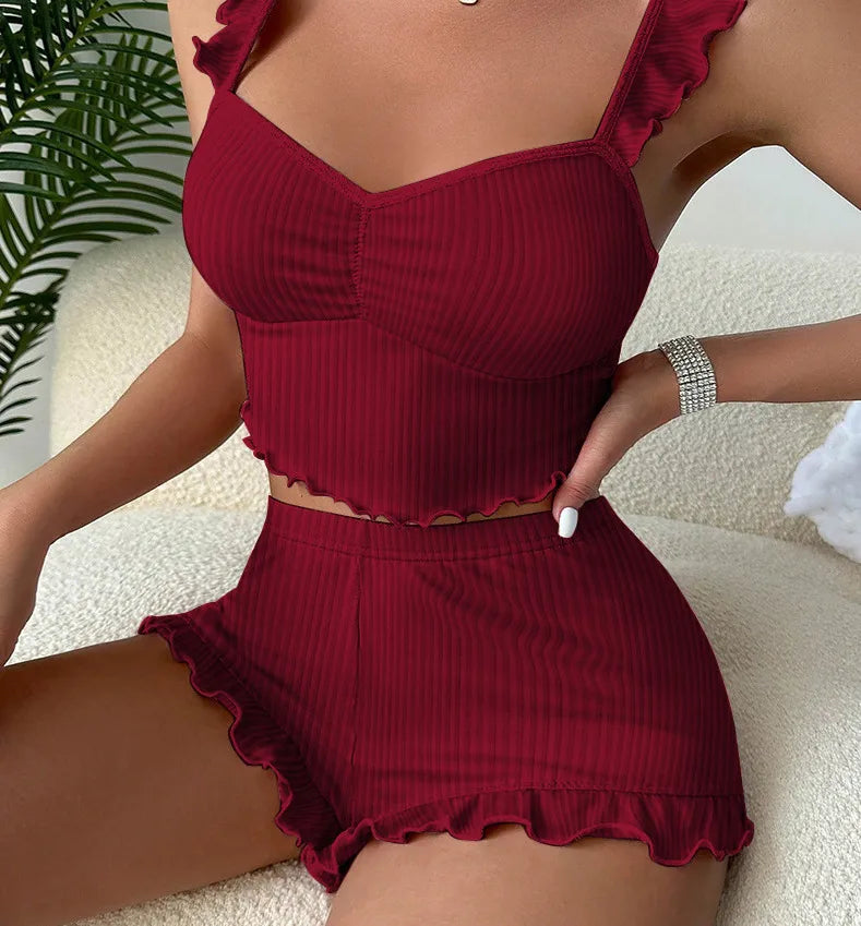 Sexy Strap Sleepwear Women's Short Pants European Style Home Clothes Polyester Milk Silk Cool Casual Summer Spring Autumn