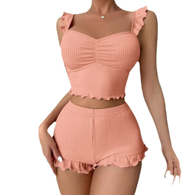 Sexy Strap Sleepwear Women's Short Pants European Style Home Clothes Polyester Milk Silk Cool Casual Summer Spring Autumn