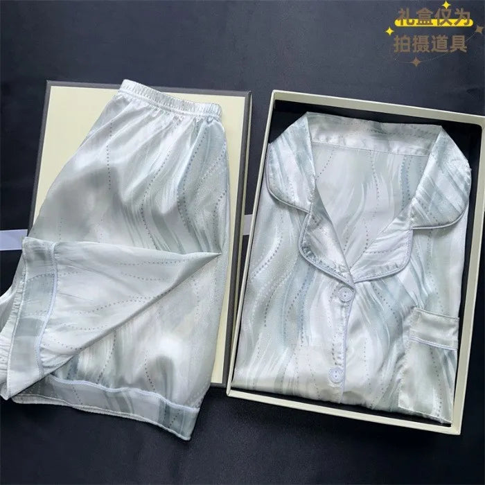 New Women's Silk Sleepwear Summer Simple Luxury Texture Sweet INS Home Clothes Set Pajamas Breathable Casual Sleepwear
