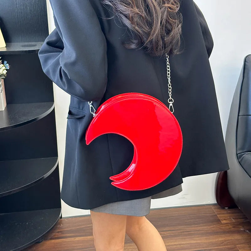 Fashionable Moon Shaped Mini PU Leather Bag Women's Underarm Bag With Chain Strap Stylish Circular Bags For Ladies