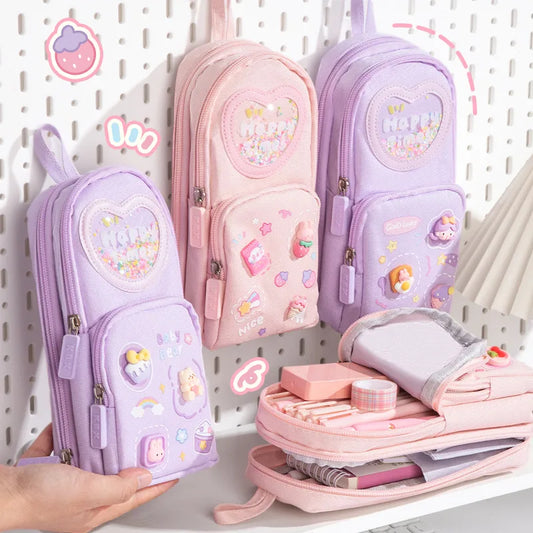 color block cloth learning school princess cute pencil case