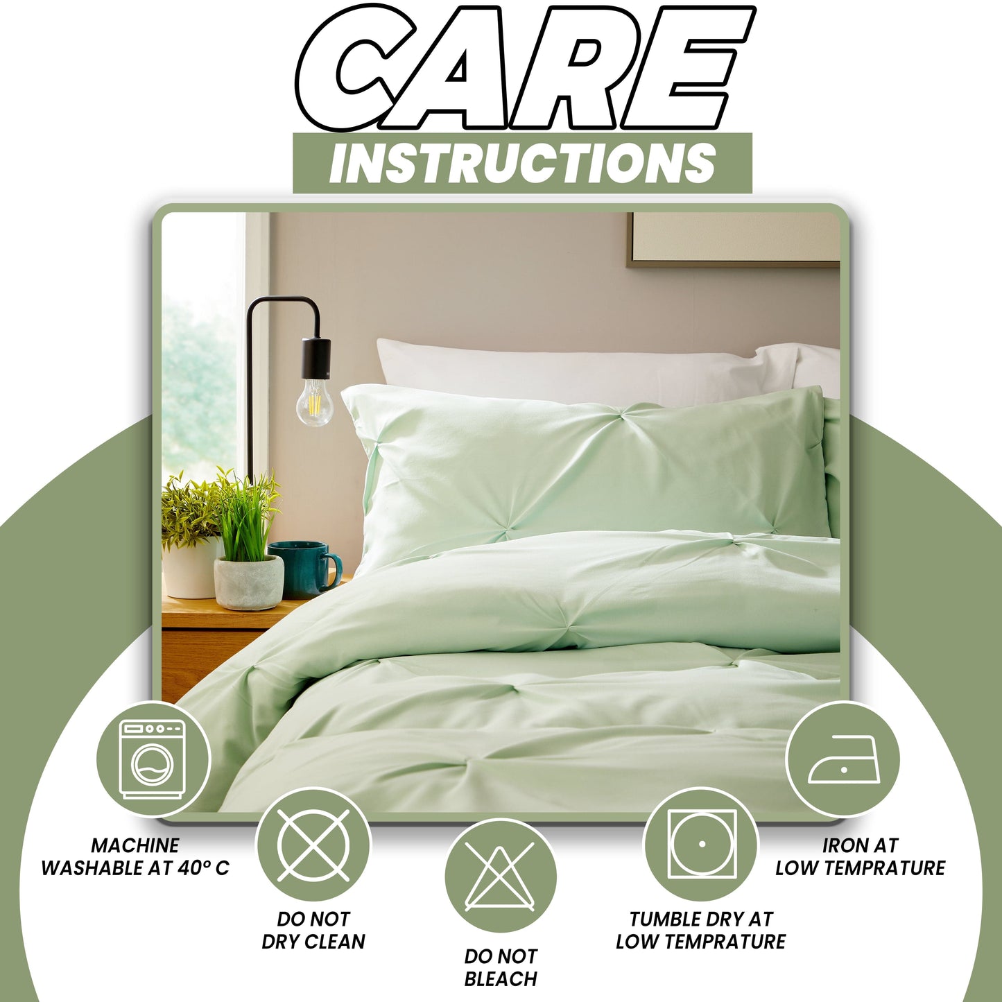 Pintuck Sage Green Microfibre Duvet Cover Set