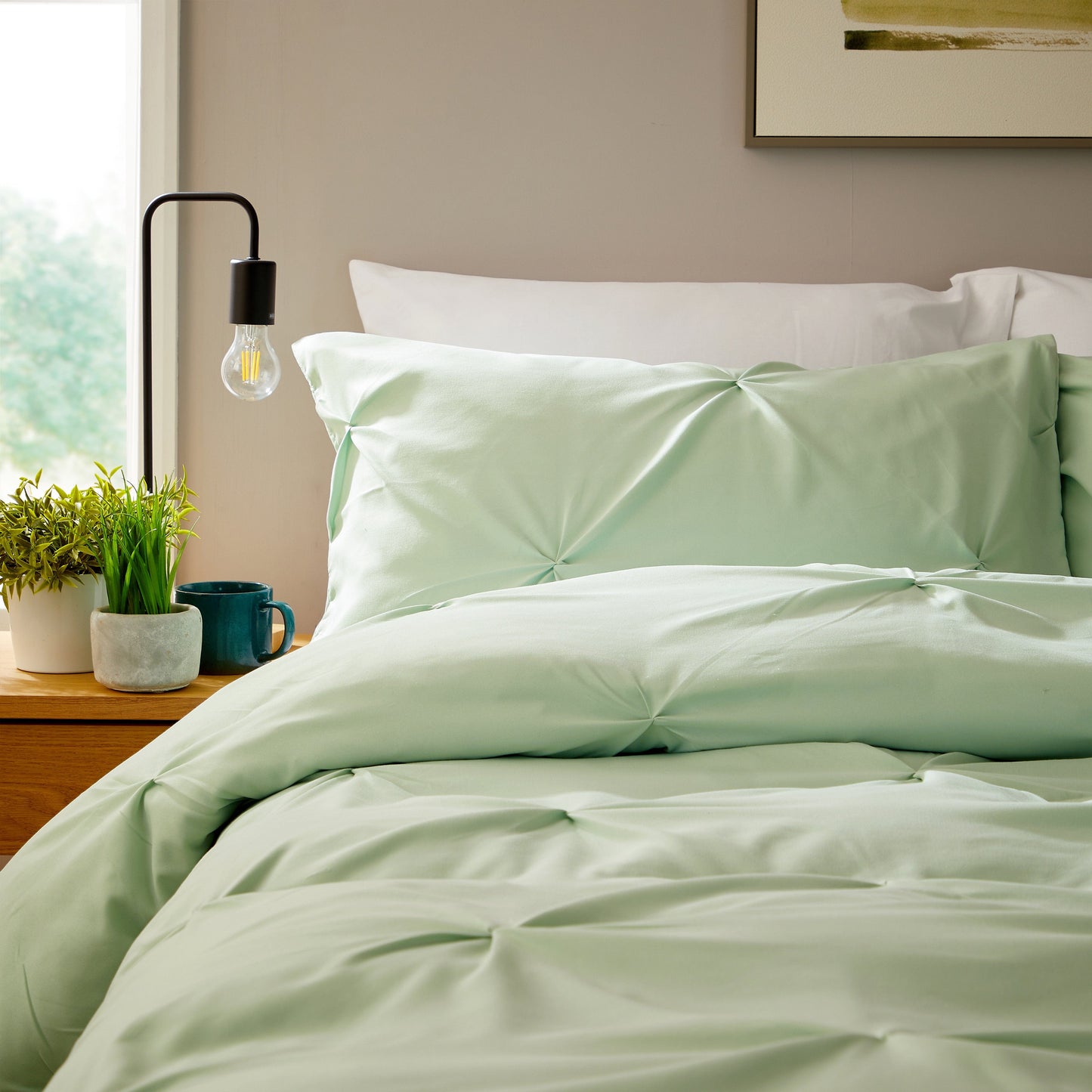 Pintuck Sage Green Microfibre Duvet Cover Set