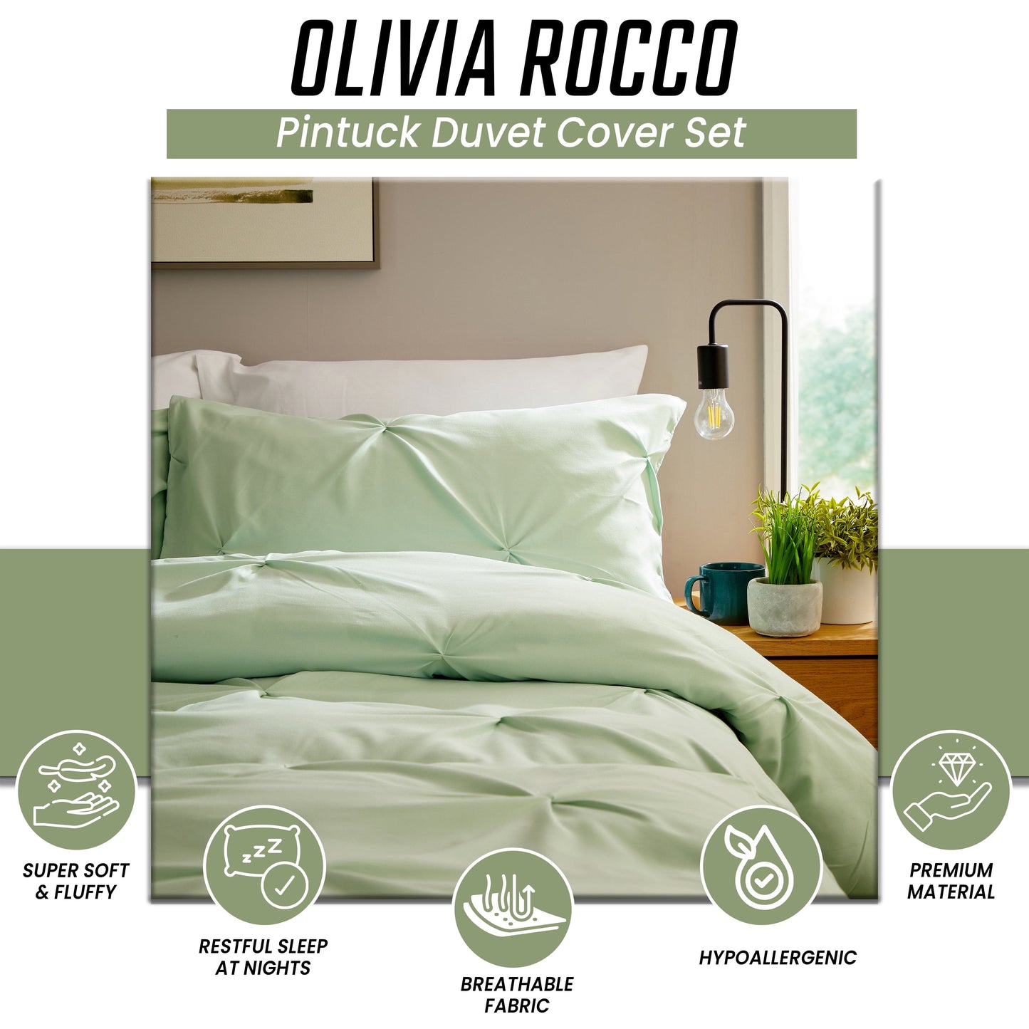 Pintuck Sage Green Microfibre Duvet Cover Set