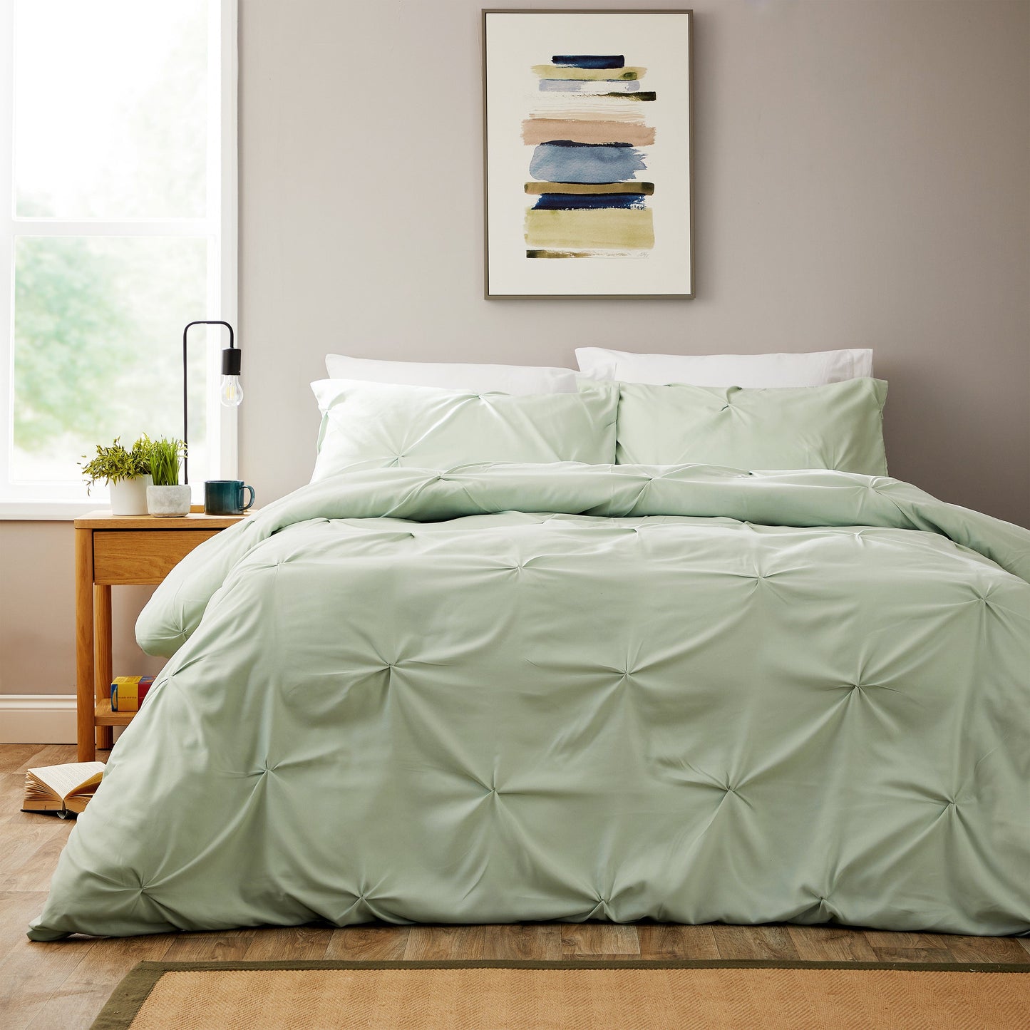 Pintuck Sage Green Microfibre Duvet Cover Set