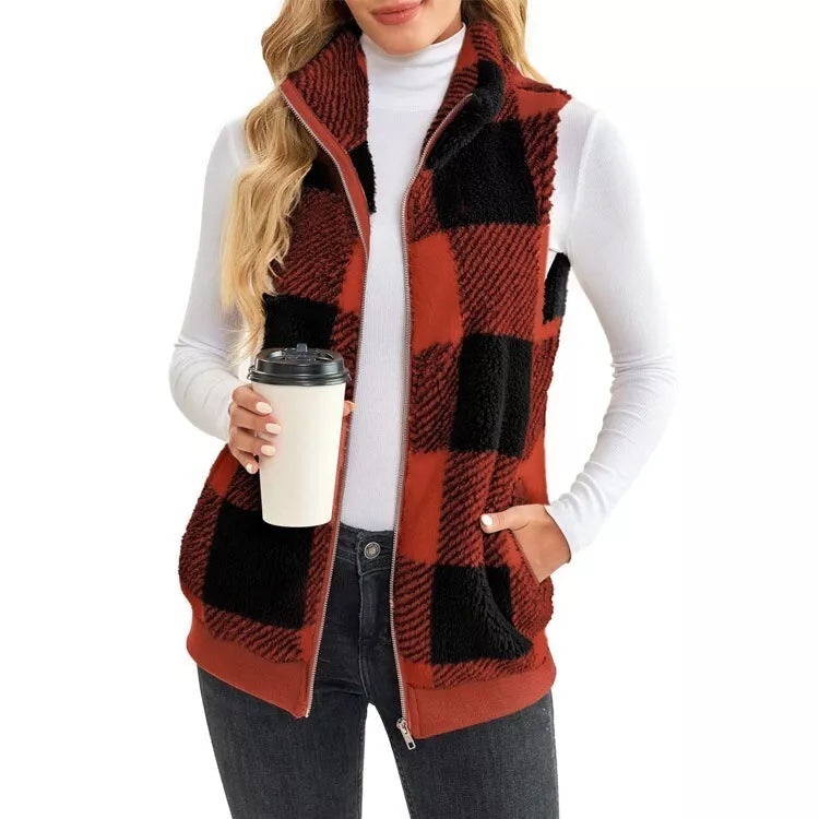 Ladies Body Warmer Gilet CHECK Zip Up