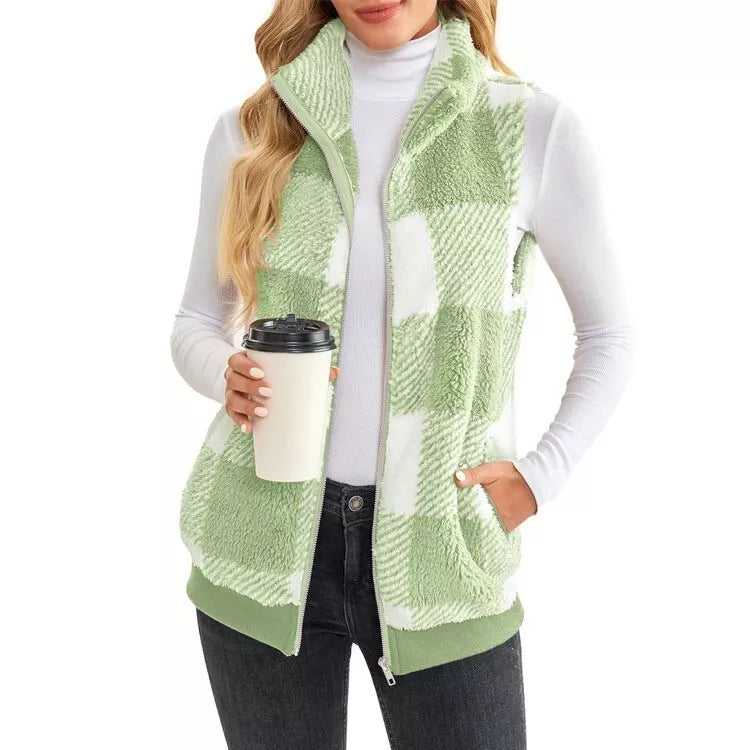 Ladies Body Warmer Gilet CHECK Zip Up