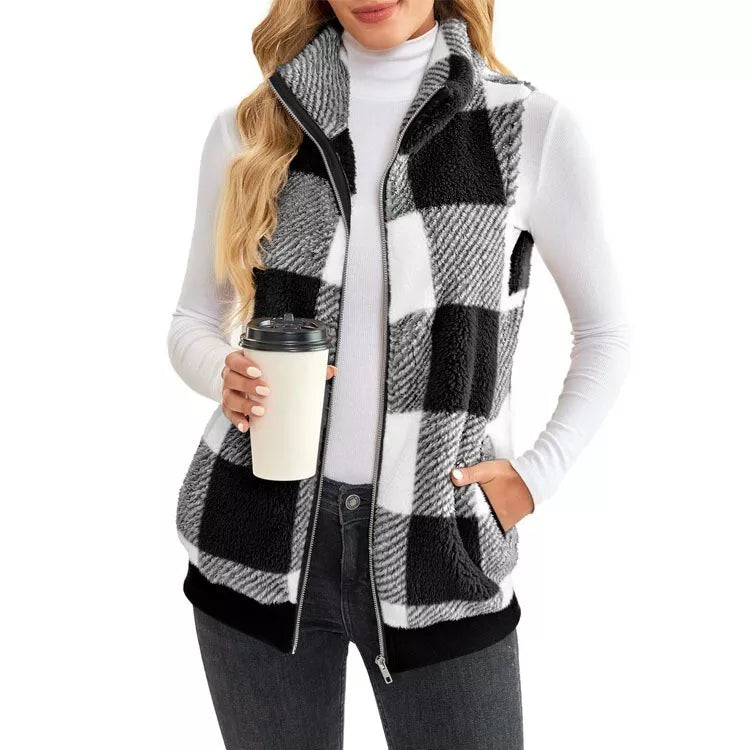 Ladies Body Warmer Gilet CHECK Zip Up