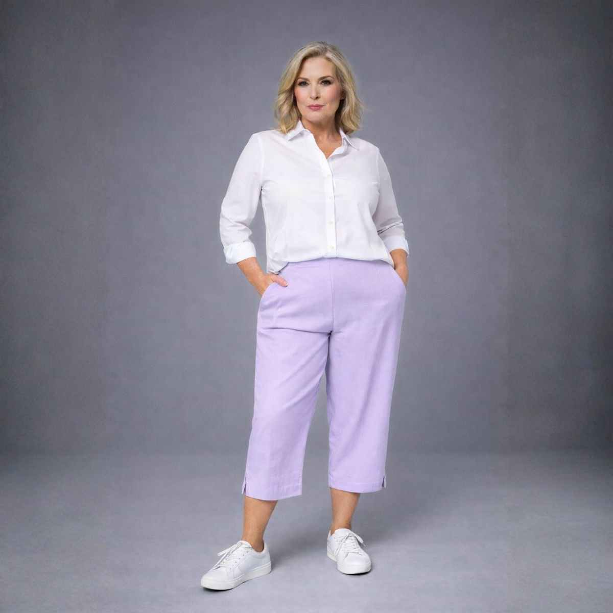 1/2 Elastic Waist 3/4 Capri Trousers