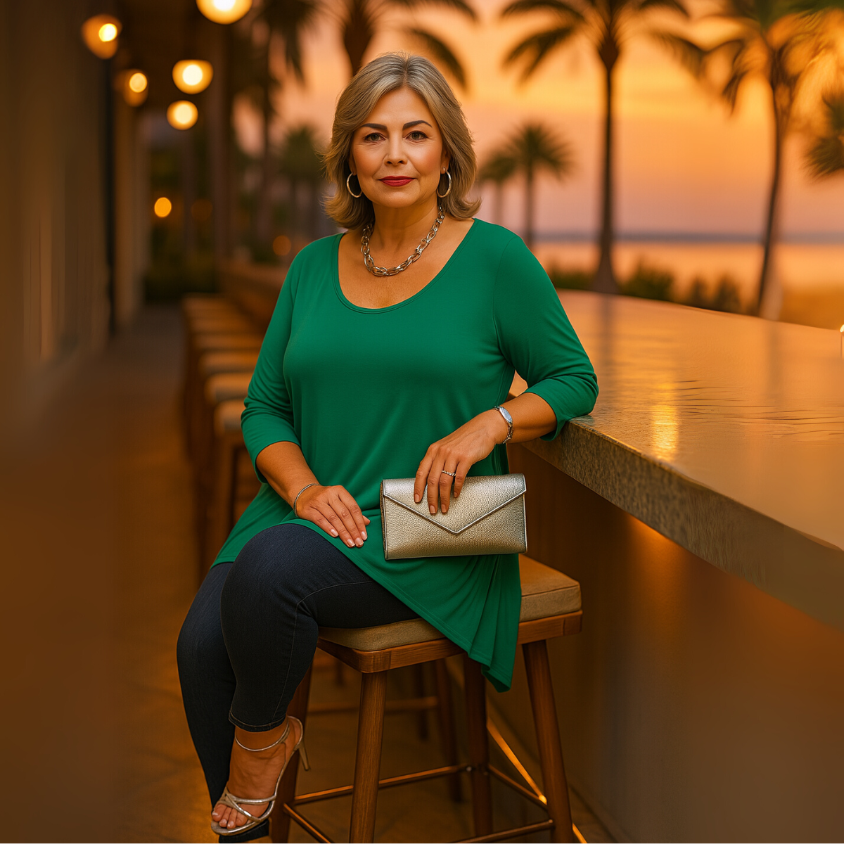Plain 3/4 Sleeve Dipped Hem Top