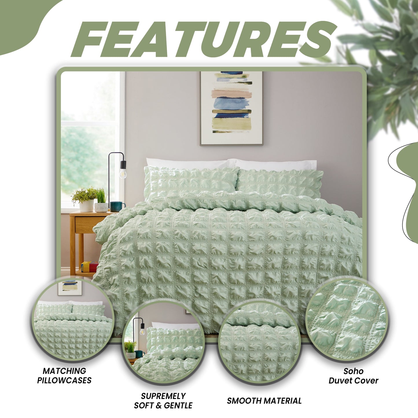 Soho Sage Green Microfibre Duvet Cover Set