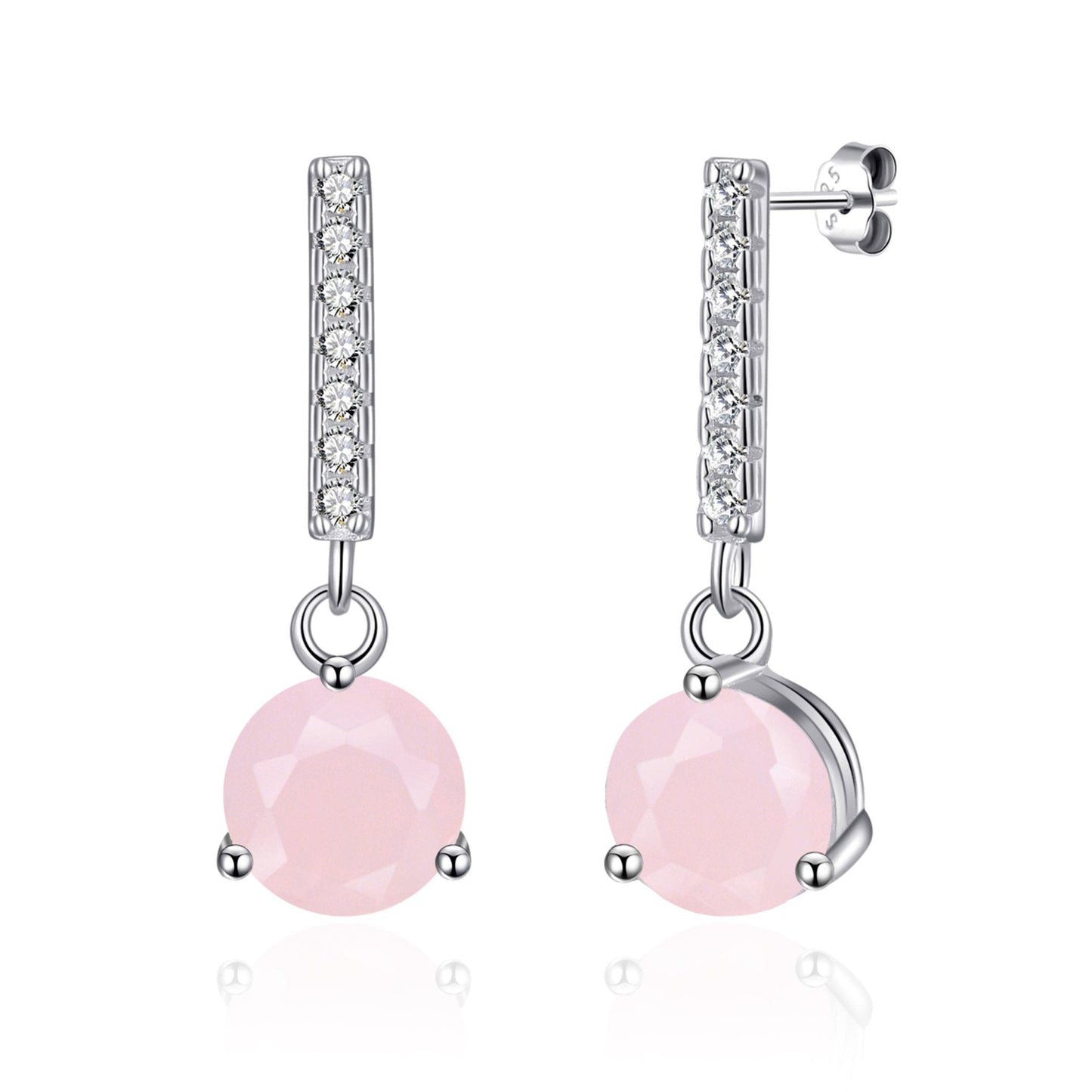 Sterling Silver Rose Quartz Gemstone Drop Earrings with Quote Card