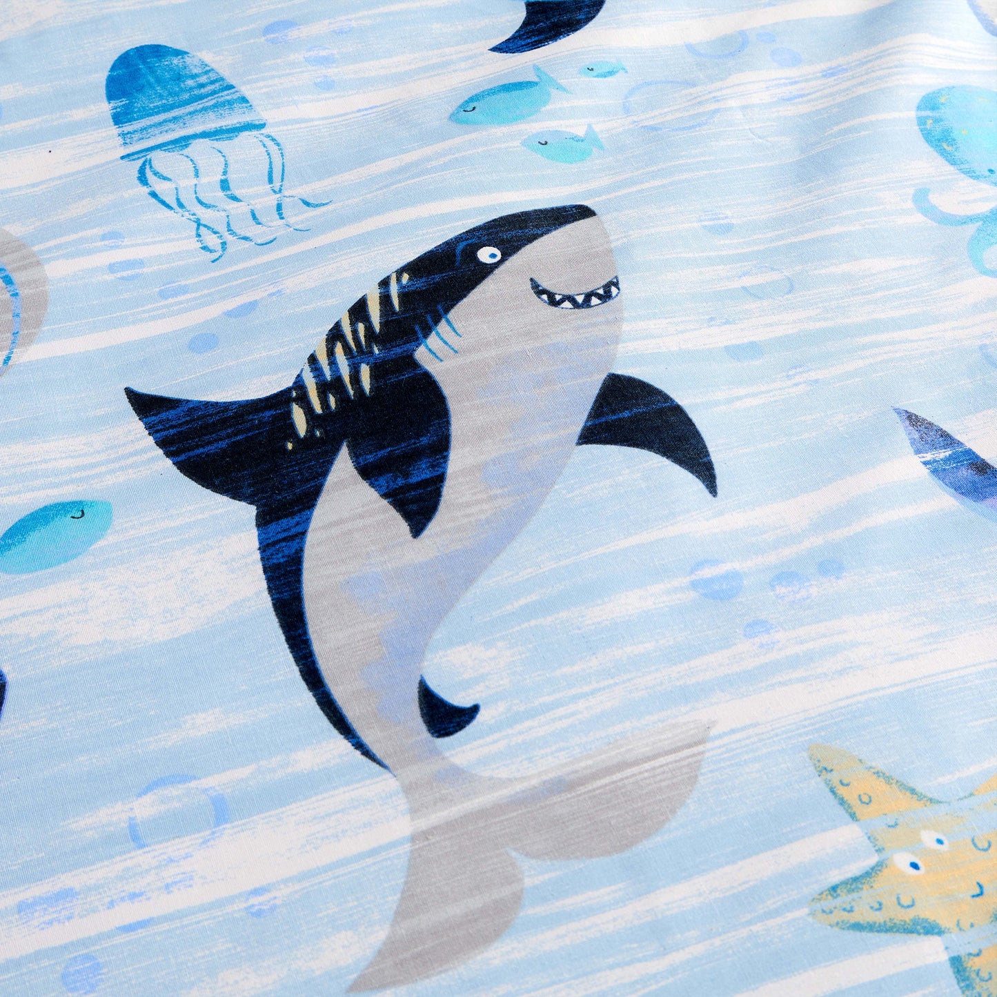 Underwater Sharks and Whales Kids Duvet Cover Set Reversible Soft Cotton Marine Life Bedding with Curtains