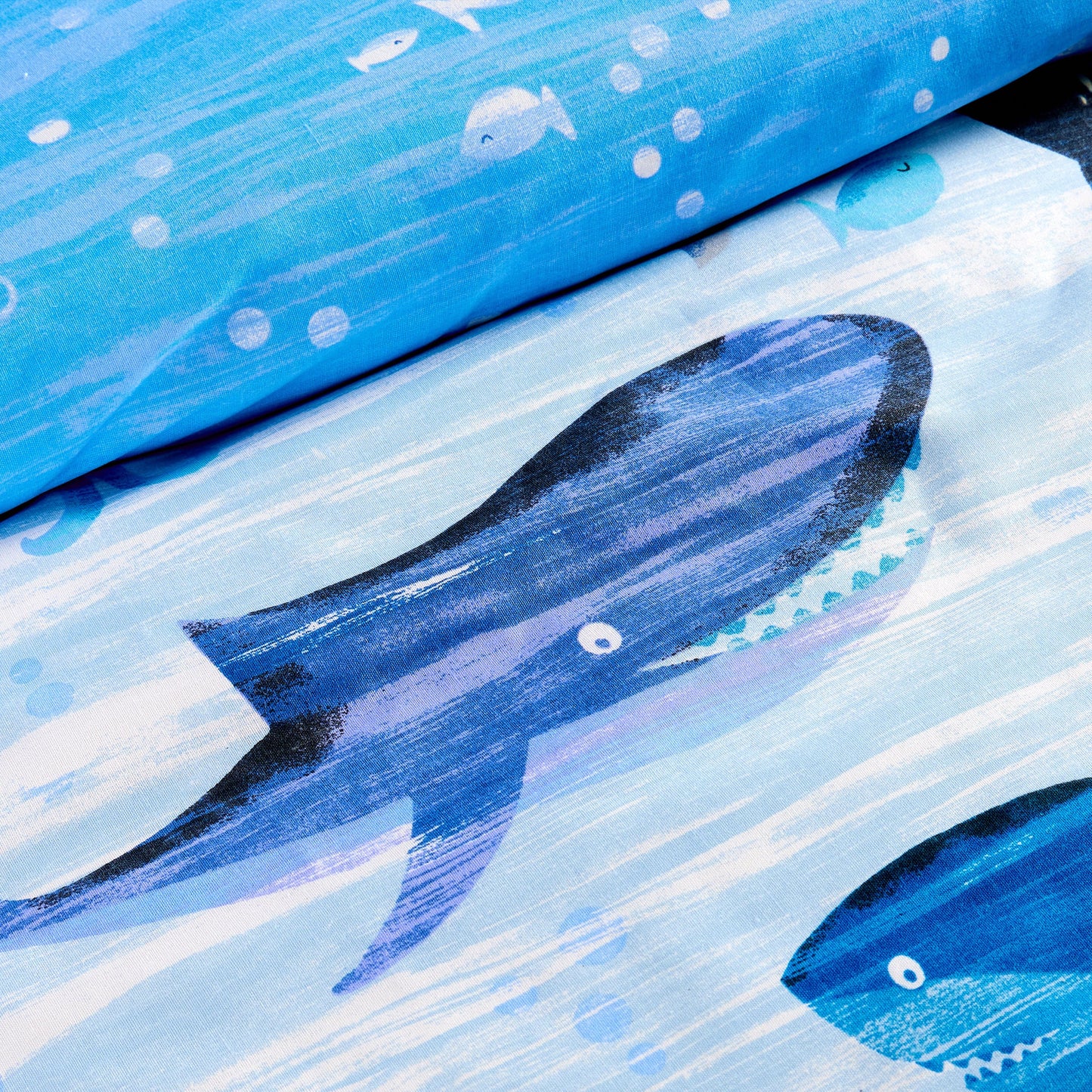 Underwater Sharks and Whales Kids Duvet Cover Set Reversible Soft Cotton Marine Life Bedding with Curtains