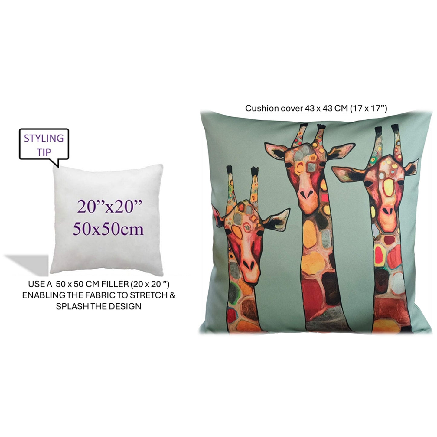 Waterproof Breathable Giraffe Hollowfibre Filled Cushions 43x43cm for Outdoor Garden Bench Sofa or Indoor Use
