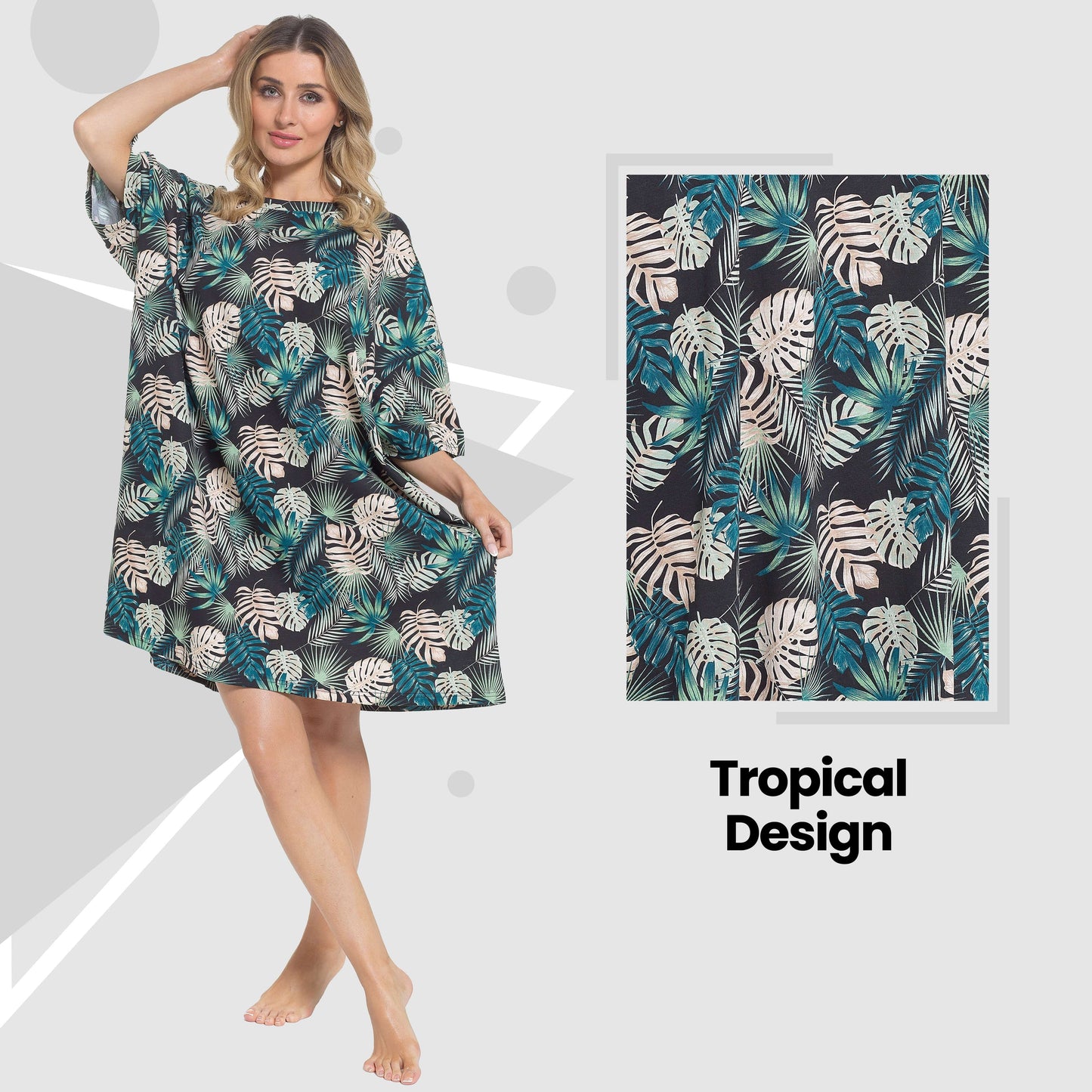 Women's Tropical Baggy Nighty Dress Oversized T-Shirt Nighties 100% Cotton Short Sleeved Nightshirt for Ladies by Daisy Dreamer